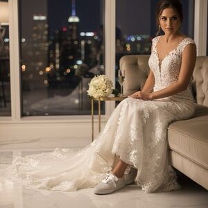 NWOT Keds Wedding Glitter Sneakers - White/Silver